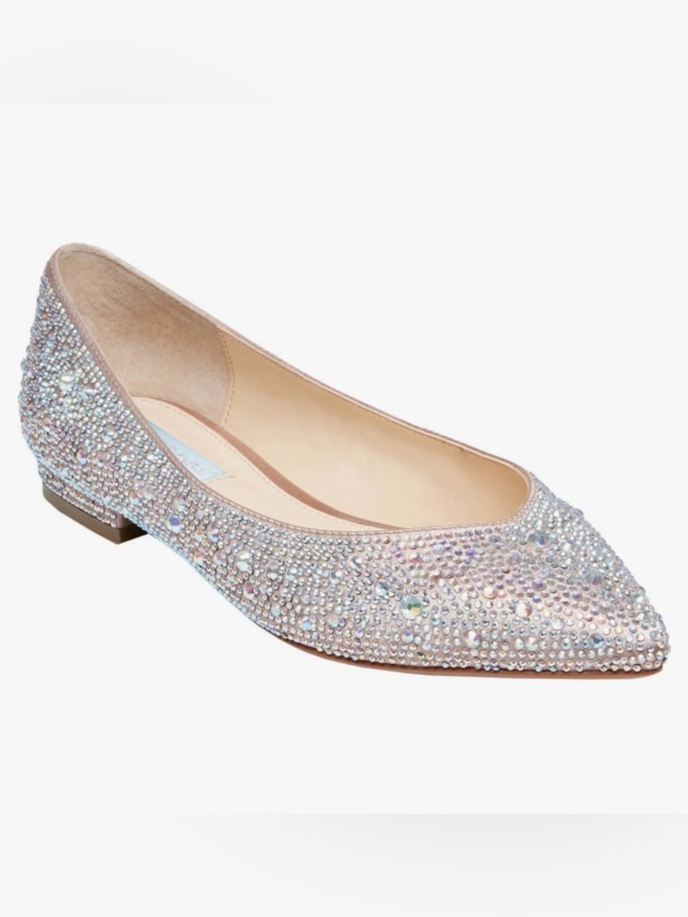 Betsey Johnson Jude Crystal-Embellished Blush Pointed Ballet Flats